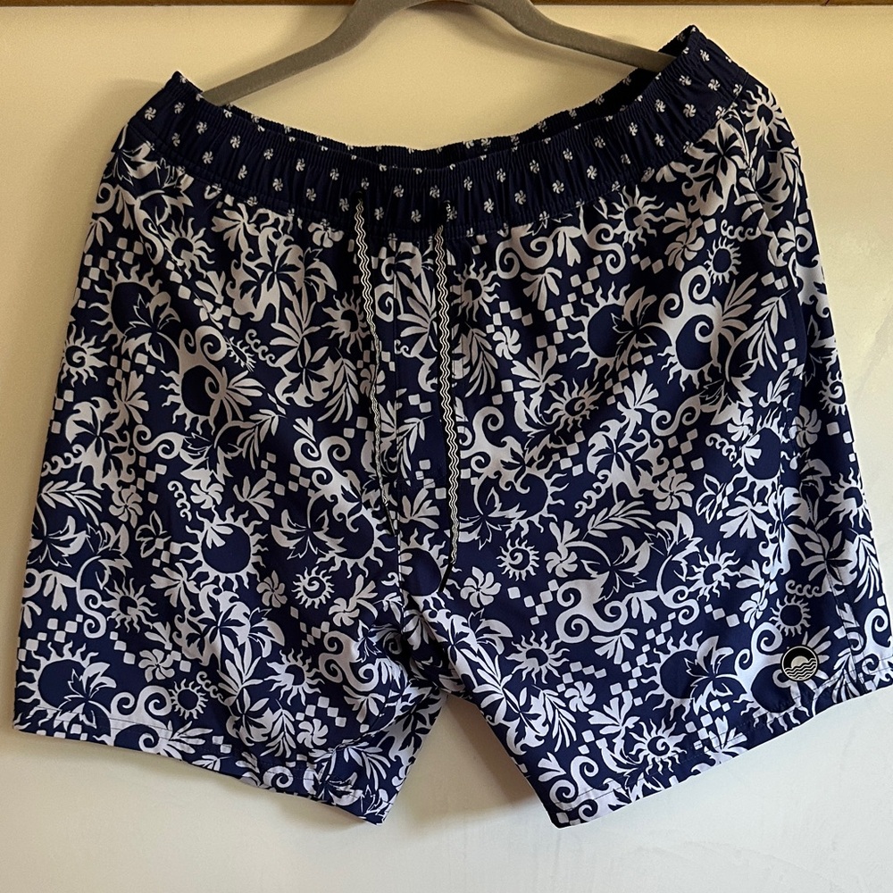 Navy and White Floral Swim Shorts